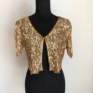 Lulu Guinness Sequin Scalloped Gold Bolero Shaw M